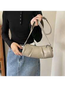 Retro Underarm Bag, Cylindrical Bag For Women, Fashionable Baguette Bag With Niche Pleats And Structured Structure, Fashionable Shoulder Bag - 綠色 - 查看 4