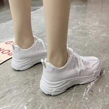 Zapatos de papá, zapatos de primavera y otoño, nuevos estudiantes, versión coreana de zapatillas deportivas, moda y ocio, zapatos blancos con suela gruesa y tirantes delanteros, Zapatos casuales de mujer - Blanco - Ver 7