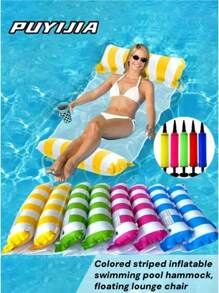 1 pezzo - Amaca gonfiabile a righe colorate per piscina, sedia a sdraio galleggiante, adatta per adulti, massimo comfort per feste in piscina e relax, accessori essenziali per feste in piscina | Sedia gonfiabile a righe | Galleggiante rilassante, galleggiante per piscina, accessori da spiaggia
