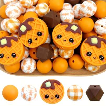 5/25pcs Silicone Bead Waffle Grid Element Silicone Beads, Gingerbread Man Cookie Silicone Beads, Suitable For Jewelry Decoration Beads, Earrings, Necklaces, Bags, Pens, Phone Chains, Makeup Brushes, Keychains And Other DIY Sets, Suitable For Mother's Day, Father's Day, Holiday, Birthday Gifts