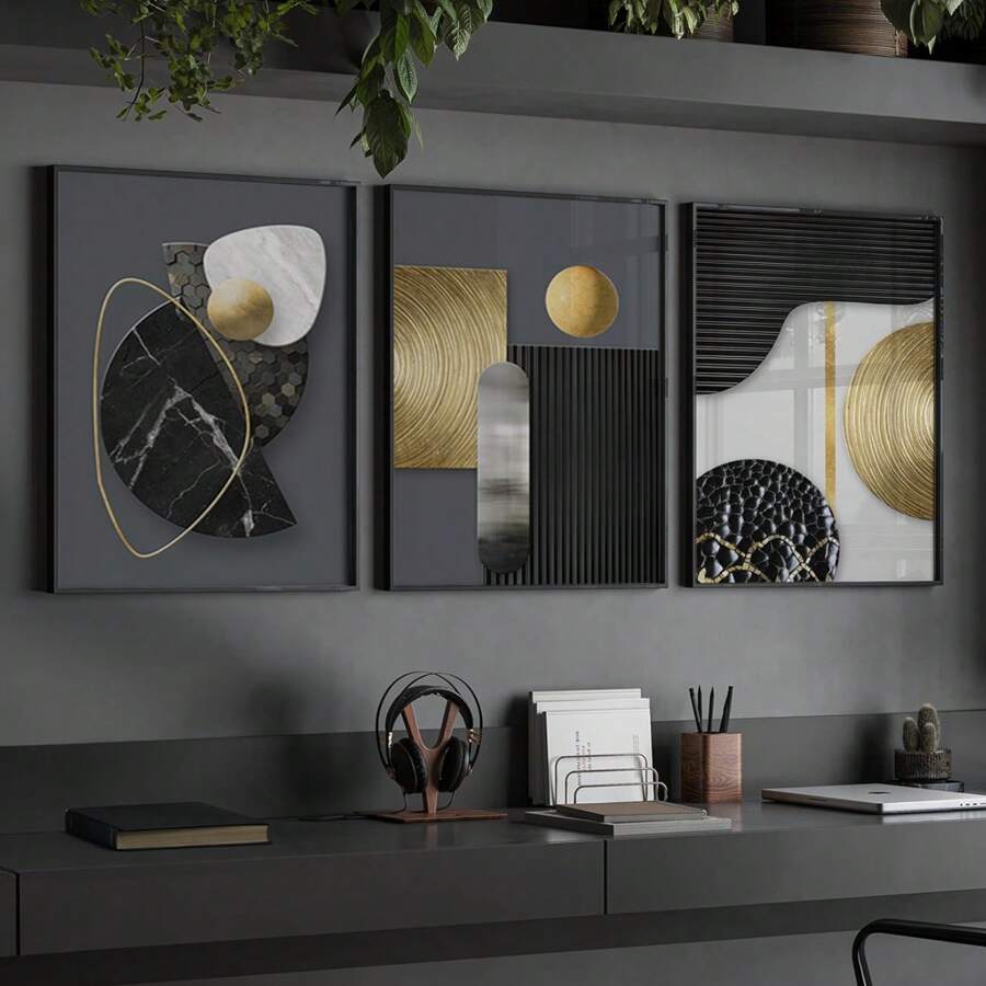 3pcs Vintage Frameless Abstract Decorative Wall Art Prints, Modern Geometric Pattern Posters, Suitable For Home Decor In Living Room, Bedroom, Study, Ideal Gift