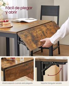 Mesa de Comedor, Mesa Extensible, Mesa de Hoja Abatible, para 2-4 Personas, para Cocina, para Espacios Pequeños, Marrón Rústico y Negro Tinta - Marrón - Ver 1