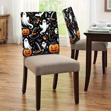 1 pieza/4 piezas/6 piezas/10 piezas Funda de silla de felpa corta con estampado de fantasmas y calabazas de Halloween, funda de silla de felpa corta desmontable, protector de respaldo de silla, adecuado para todas las estaciones, funda de silla decorativa navideña, para comedor, sala de estar, protección de silla para el hogar, con protección de respaldo, aplicable a comedor, oficina, sala de estar, hotel y decoración del hogar