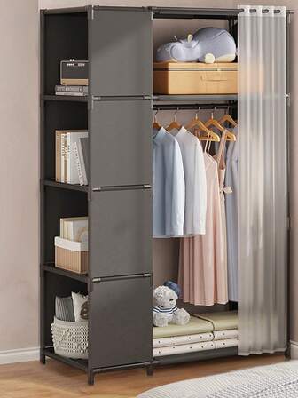 Armario portátil, organizador de armario, multifuncional, cubo, almacenamiento de varias capas, armario, estantería, exhibición independiente, estantería de piso con cortina, gabinete de almacenamiento de libros, dormitorio, sala de estar, hogar, regalo de vacaciones, regalo de Navidad, regalo para niños