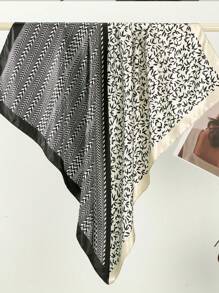 1 新款波西米亚风格时尚拼色印花方形围巾头巾，春夏女士头巾，防晒围巾，度假披肩，适合日常度假佩戴发饰秋季配饰 - 彩色 - 查看 3