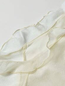 夏季新款仿珍珠项链露肩优雅光泽雪纺衬衫收腰半身裙套装，高端上衣 - 杏色 - 查看 10