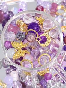 beadia 30-50g/gói Hạt thủy tinh hỗn hợp, hạt đệm kim loại vàng, các loại hạt thủy tinh màu tím, thích hợp để tự làm đồ trang sức, vòng cổ và vòng tay, nguyên liệu thủ công dành cho phụ nữ. - Màu tím - Xem 3