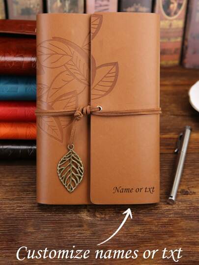 1pc Personalized Customized Vintage Leather Cover Notebook, Travel Journal, Loose-Leaf Notepad, Back To School Student Writing Notebook