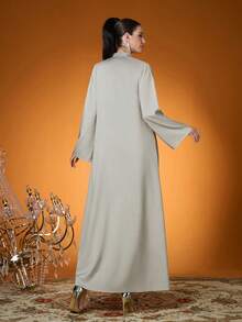 Elegante, recém-chegado, feminino, cor lisa, tecido, bordado com miçangas, robe longo (não incluso, dentro)