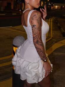 Women's Summer Bodycon Mini Dress | Square Neck Ruched Waist Sexy Party Dress For Concert Beach, Graduation Festival Club & Easter Outfits - trắng - Xem 5