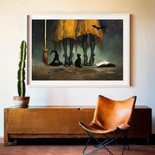1 Pc Canvas Painting,Halloween Canvas Posters, Modern Art, Retro Halloween Poster Decorations, Witch Pictures, Black Cats, Witch Hats, Book Decorations, Ideal Gifts For Bedrooms, Decorative Wall Art, Wall Decorations, Autumn Decorations, Room Decorations , Wooden Framed Art,High Quality ,Thickness 2. 25cm/1inch Wall Art Prints Poster Direct Hanging Decor For Home Gifts,Living Room, Bathroom, Bedroom, Kitchen,Bar,Office - 黑色 - 查看 6
