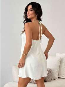 Elegant Casual Halter Dress - tắt (trắng) - Xem 3