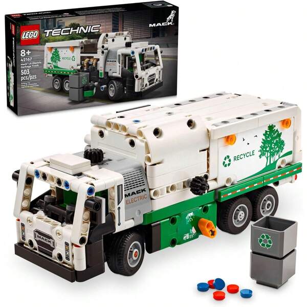LEGO Juguete del camión de basura eléctrico Mack LR Technic, camión armable para juego de roles, gran regalo para niños y niñas de 8 años en adelante que aman los juguetes y vehículos de camiones de reciclaje, 42167