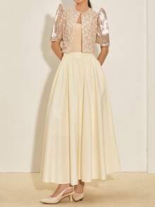 Amyenjoylife Modern Filipiniana 女款春夏花卉泡泡袖休闲短袖开衫上衣 - 香檳色 - 查看 4