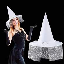 1 buc Pălărie de vrăjitoare pentru petrecere - Cu voal de dantelă pentru față Vrăjitor misterios - Costum de vrăjitoare cu coafură - Accesoriu de bal mascat pentru petrecere