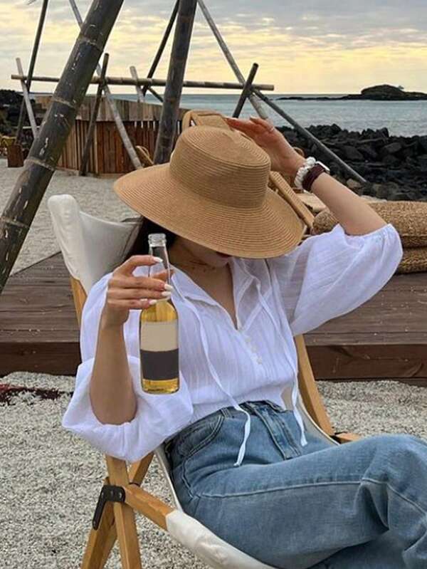 قبعة قش مسطحة اللون الخاكي للنساء، حماية من الأشعة فوق البنفسجية UPF 50+، خفيفة الوزن وقابلة للتنفس، أنيقة وبسيطة، مناسبة للشاطئ والسفر والزفاف ومهرجانات الموسيقى، هدية عيد الحب