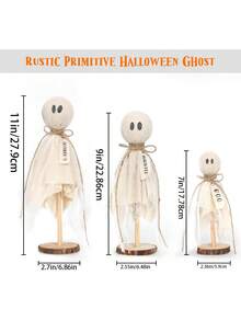 3 件原创风格木制鬼魂装饰物，万圣节室内装饰 - 适用于桌面、架子和壁炉 - 万圣节中心装饰，充满恐怖氛围 - 彩色 - 查看 7