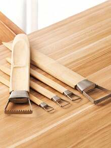 陶土刮刀工具，带加宽锯齿设计，塑料竹柄，陶瓷雕塑粘土纹理膏修改工具，木质材料，非电动使用，耐用金属结构和舒适握把竹柄 - 彩色 - 查看 1