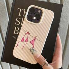 1pc TPU Material Cute Striped Bikini Pattern Phone Case Compatible With Apple/ Phones, Pink