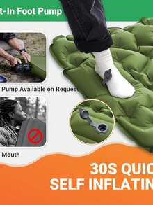Camping Sleeping Pad, Ultralight Camping Mat With Pillow Built-In Foot Pump Inflatable Sleeping Pads Compact For Camping Backpacking Hiking Traveling Tent - 綠色 - 查看 4