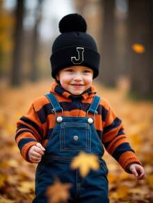 1pc Knit Hat With Pom Pom, Suitable For Baby Boys, Baby Girls, Children, Minimalist Style Winter Warm Hat, Suitable For Outdoor Activities And Daily Commute - Black - View 2
