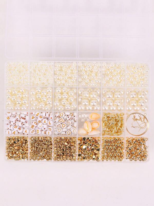 Faux Pearl Fashion Jewelry Bracelet Beading DIY Kit, Gold Letter Heart White Bead & Seashell Star Earring Accessories Set, Summer Craft Gift For Women, Girls, Party Favor