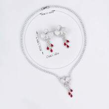 3pcs Silver Tone Elegant Floral Shaped Earrings & Necklace Jewelry Set, Suitable For Women's Daily, Festival, Party Wear, Gift (Multi-Color Available)