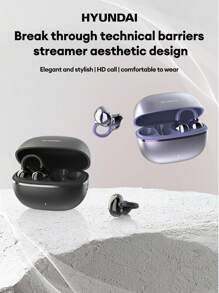 HYUNDAI 现代 EarclipC7 时尚蓝牙耳机，带蝴蝶结耳机配件，夹式耳机，适合运动、音乐、游戏，低延迟，电池寿命长，高清通话带麦克风，IP45 防水，佩戴舒适，无穿孔耳环，时尚配饰，送给女性的礼物