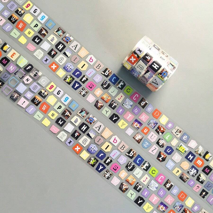 1 Roll English Letter Phrase PET Decorative Adhesive Tape, Suitable For Notebook Decoration, Scrapbooking, Phone Case Decor, Water Bottle Decor, Waterproof And Tear-Resistant, Magazine Collage, Basic English Letter Planner Sticker Tape - Multicolor - View 1