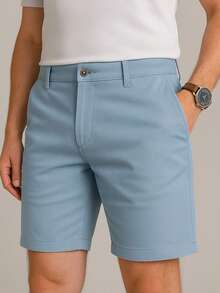 Men's Bermuda Shorts 100% Cotton Twill Casual Shorts Preppy Father's Day - 淺藍色 - 查看 1
