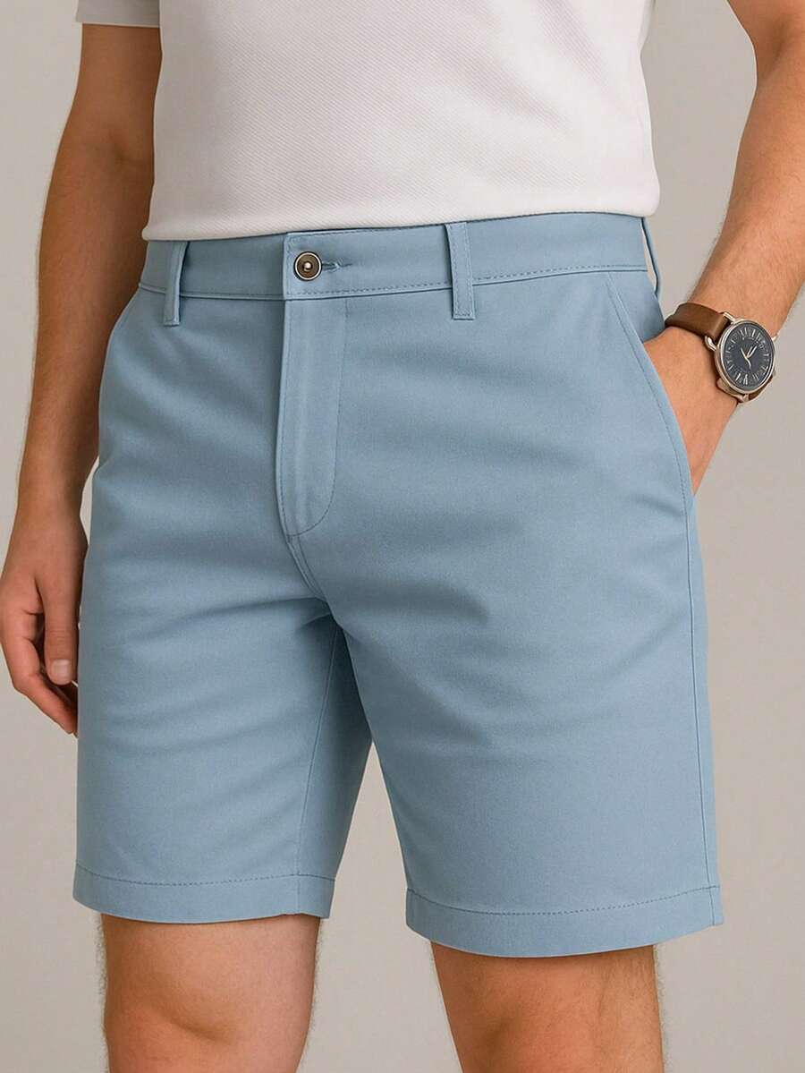 Men's Bermuda Shorts 100% Cotton Twill Casual Shorts Preppy Father's Day - 淺藍色 - 查看 1