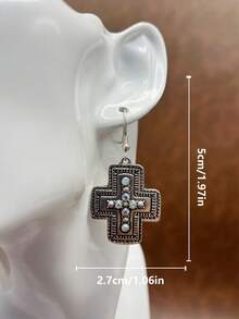 复古西部乡村风格仿珍珠 CCB 串珠链/铁链，十字架吊坠项链，2 层链可自由搭配，十字架耳环吊坠，适合女士/女孩搭配日常服装、派对配饰、珠宝，送给家人/朋友/自己的礼物 - 西部牛仔風格 - 查看 3