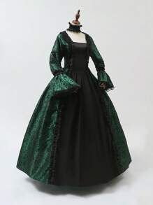 New Vintage Palace Style Printed Long Dress, Victorian Costume Performance Dress Halloween Costumes