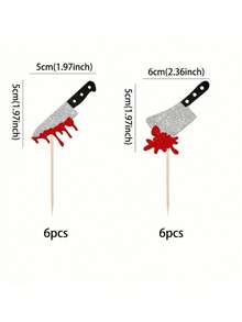 1/12/24 Stück Horror Halloween Cupcake Topper mit Glitzer, gruselige Blutmesser Cupcake Picks für Halloween Themen-Geburtstagsfeiern, Kuchen Dekorationen und Zubehör