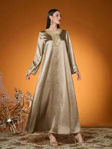 Elegante, Nova Chegada, Senhora, Gola Alta, Cor Lisa, Tecido, Bordado com Miçangas, Color Blocking