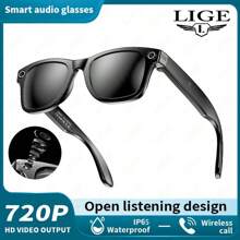 LIGE's New AI Photography And Video Camera Fashion Smart Glasses, Photo Recognition And Answer, Photo Shooting, Video Recording, AI Dialogue And Intelligent Interaction, Bluetooth Calls, Local Music, Music Playback, IP65 Dustproof And Waterproof, Lightweight, Compact And Multi-Functional Business Smart Glasses For Men And Women - Black - View 14