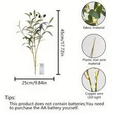 1 Stück künstlicher Olivenkranz mit LED-Lichterkette, Lichterkette, künstliche grüne Stiele, künstliche Olivenzweige, künstliche Blumen, Heimdekoration, Dekoration, Garten, Wohnzimmerdekoration, Vase Füllung, Hausdekoration, UV-geschützte künstliche Blätter, grüne Blätter, geeignet für Ostern, Raumdekoration Zubehör