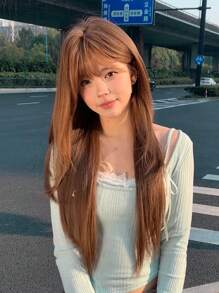 alicegarden 1 Piece Synthetic Heat-Resistant ,Long Straight Hair Wig In Gold Wigs , Made From Fiber, Suitable For Daily Use, Natural And Realistic False Hair(Excluding Accessories)