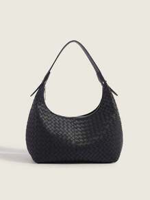 Bolso de hombro en forma de media luna tejido, diseño de nicho minimalista para debajo del brazo, bolso de mujer de pequeña capacidad y elegante, adecuado para chicas, damas, estudiantes universitarias, recién incorporadas al trabajo y trabajadoras de oficina, excelente para combinar con atuendos