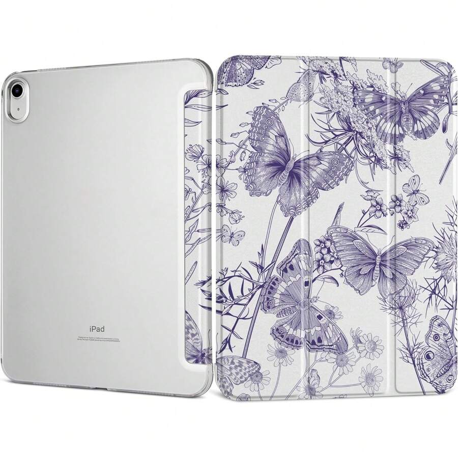 Purple Dreamy Butterfly Pattern Tablet Protective Case,Compatible With Apple IPad 9.7/10.2/10.5/10.9/12.9/Pro/Mini,10th/11th Gen, Air 11inch, Compatible With Samsung Galaxy Tab S6 Lite 10.4 Inch,Soft Anti-Fall Protection,Smart Stand/Automatic Wake Up/Sleep - iPad 保護套紫蝴蝶 - 查看 1