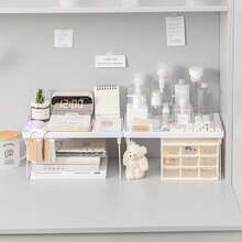 1 Piece Stackable Kitchen Storage Rack, Multi-Purpose Folding Open Storage Rack, Dorm Room Countertop Iron Tiered Shelf, Desktop Storage Rack Organizer Cabinet Compartment Divider, Rust Resistant, For Cabinets And Counters, Expandable, No Electricity Required