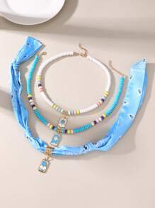 1/3pcs Set Funky Jewelry Luxurious Colorful Stone Beaded Sun Shaped Alloy Pendant Necklace, Versatile For Daily And Party Wear, Random Color Beads