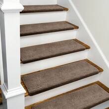 Plush Soft 14pcs Bullnosed Carpet Stair Treads Cover (9.5" X 30"X1.2")With 1pcs Landing Mat (24"X36") Rugs Set Tape Free Self-Adhensive Non-Slip Noise Reduced - 棕色 - 查看 7