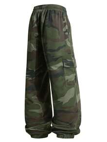 Men's Lightweight Casual Pants, Straight Regular Fit Business Trousers For Work, Travel, Suitable For Casual Loose Fit Camouflage Cargo Pants , Fall