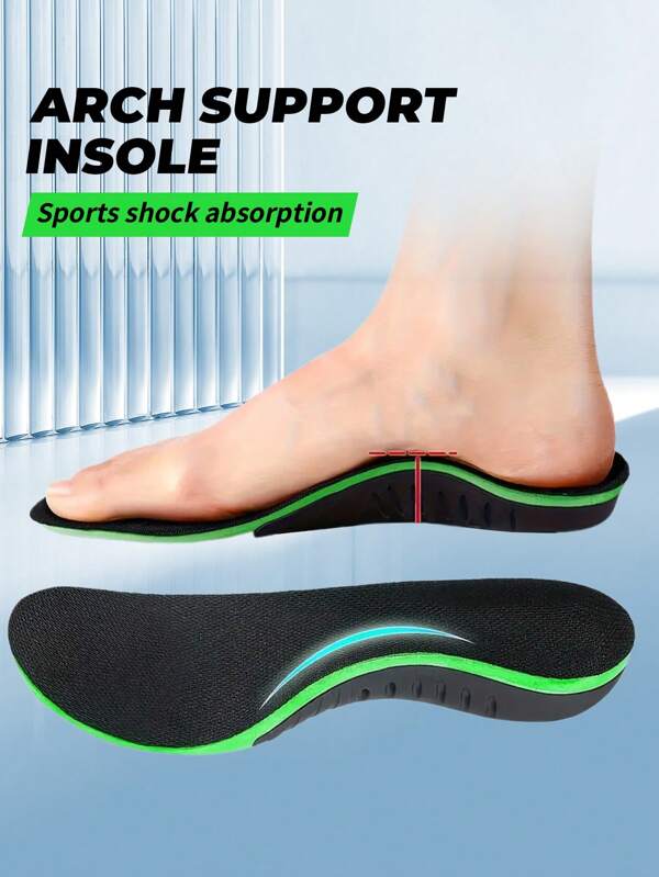 1 Pair Unisex Black Comfortable Arch Support Sports Insoles, U-Shaped Heel Cushion, Breathable Moisture-Wicking Shock Absorbing Full-Length Insoles