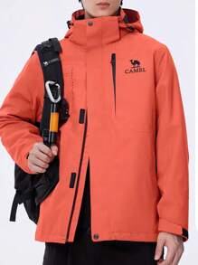 CAMEL CROWN Men's Outdoor Jacket Three-In-One Plus Fleece Two Pieces Windproof And Waterproof Jacket Mountaineering Suit - Island Orange - View 2
