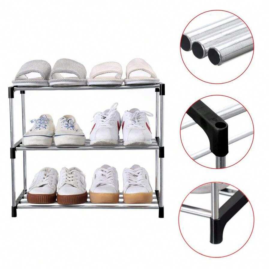 3 Tier Shoe Rack Easy Assembly Shoe Shelf Storage Organizer For Hallway Entryway - Black - View 1