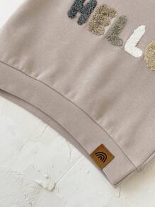 2 件套男女通用婴儿服装，字母刺绣运动衫和裤子套装，春秋季休闲装 - 卡其色 - 查看 9