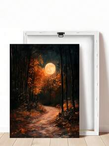 1 X Vintage Autumn Full Moon Dark Forest Art Print, Dark Country Style, Melancholic Autumn Art, Gothic Halloween Art Decoration, Maple Forest Scenery, Night Lily Pond Moon Art Oil Painting, Fairytale Woodland Wall Art, Halloween Autumn Wall Art, Bedroom Decoration, Living Room Decoration, Office Decoration Home Decor Halloween Decor - Multicolor - View 14
