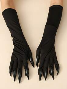 1 Pair Of Fun Halloween Claw Gloves - Detailed Red Long Nail Design, Flexible Forked Finger Gloves For Cosplay, Costume Parties, And Horror Performances - Black Fashion Themed Horror Accessories, Long Nail Ghost Gloves For Performance Props, Claw Gloves Home Decor Halloween Decor Room Decor - Multicolor - View 14
